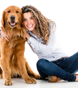 Pretty Girl with Golden Retriever