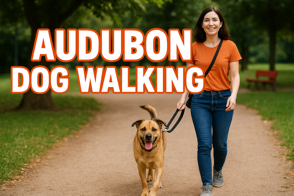 woman walking a dog in Audubon area of Spokane, WA
