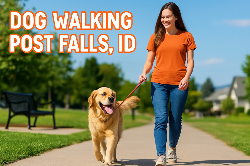 dog-walking-post-falls-id woman walking a dog in Post Falls, ID