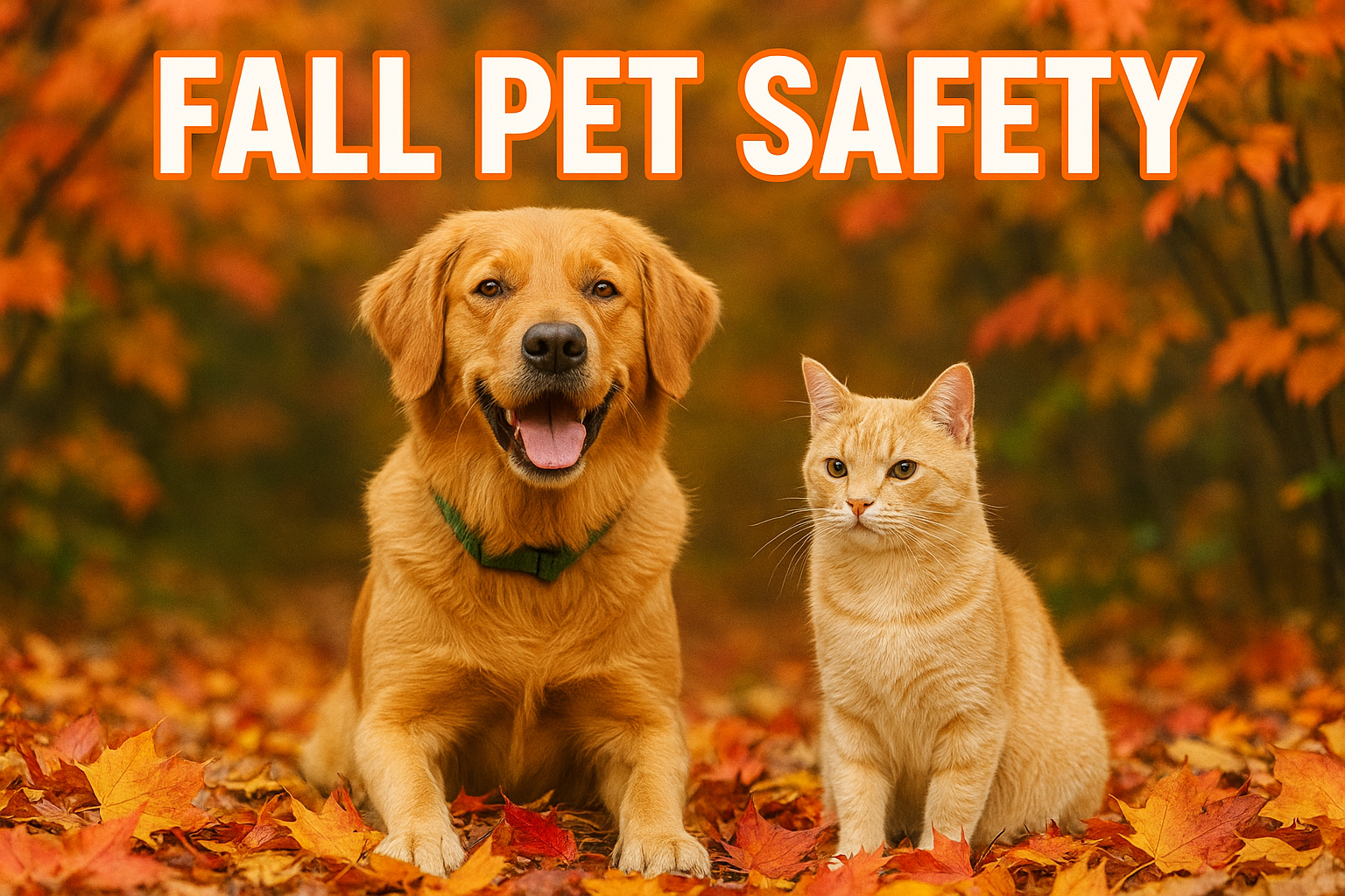 a dog and a cat in fall leaves