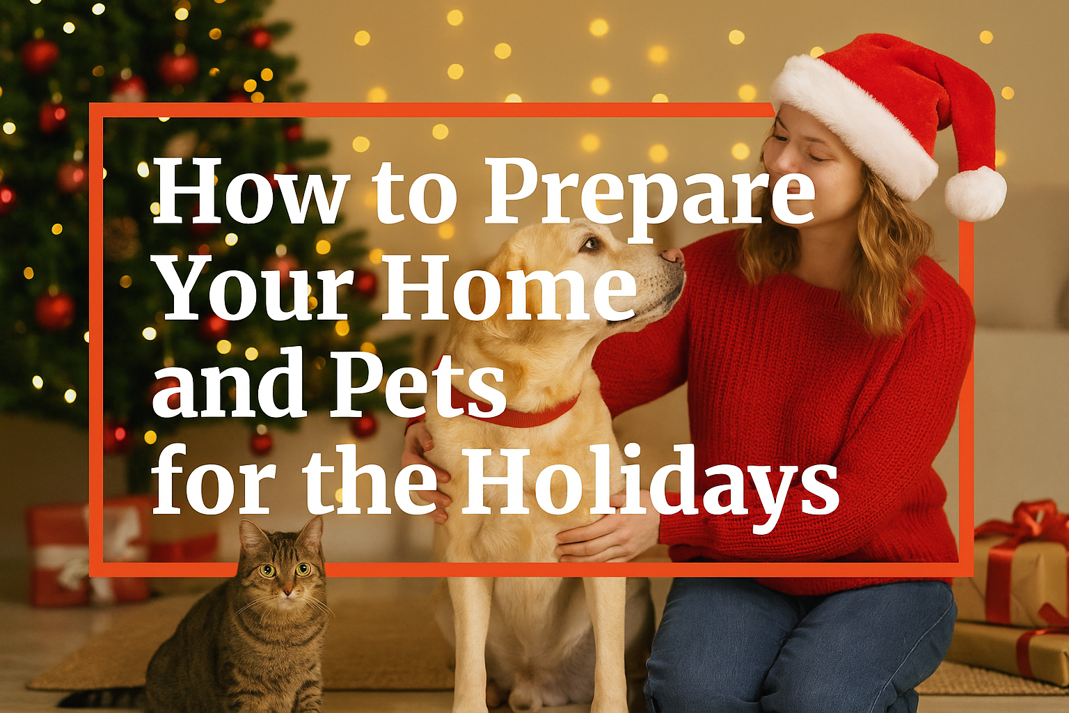 woman with a dog and a cat during the Holidays