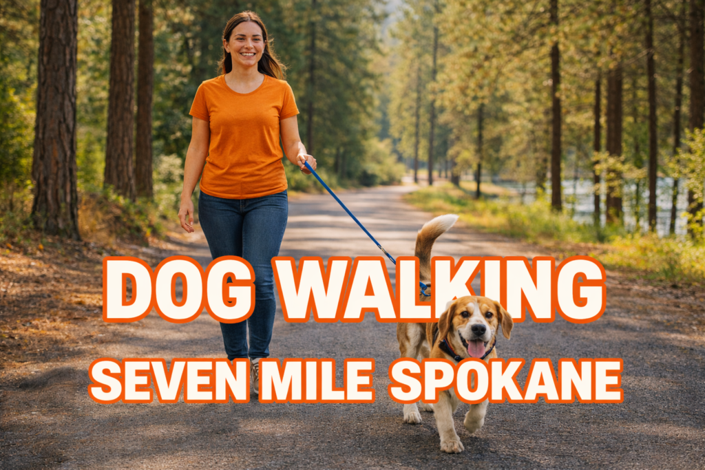 Dog-Walking-Seven-Mile-Spokane Woman walking a dog in Seven Mile Spokane, WA