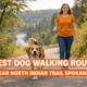 woman walking a dog on a trail in North Indian Trail Spokane, WA