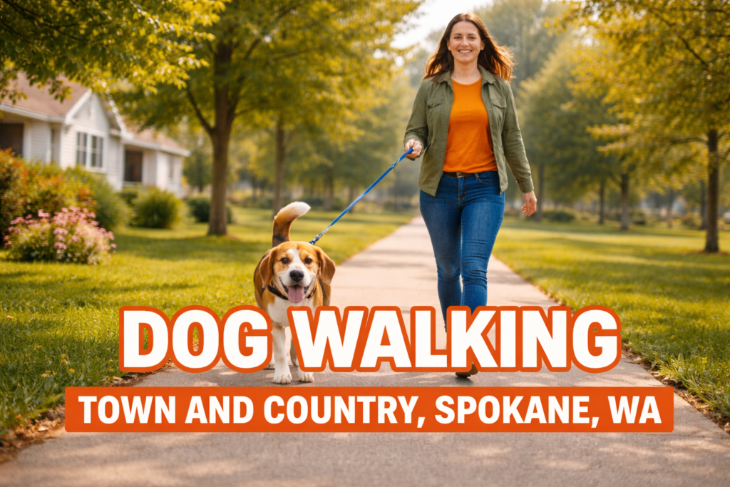 woman walking a dog in Town and Country Spokane, WA