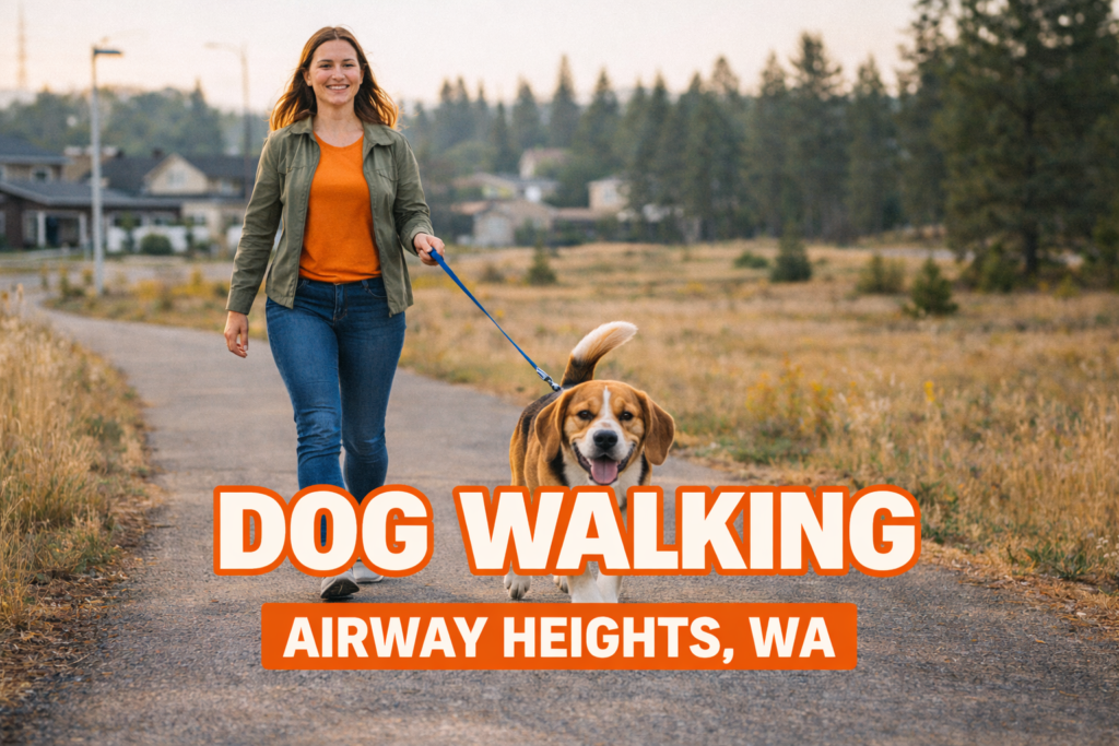 woman walking a dog in Airway Heights, WA